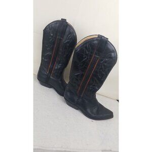Cole Haan Cowboy Boot Braided/Embroidered Detail Black/Brown Size 8.5B